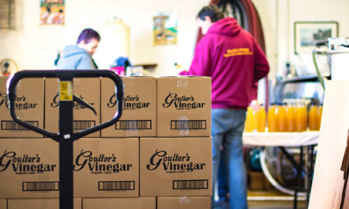 Processing wholesale vinegar orders at Goulter's
